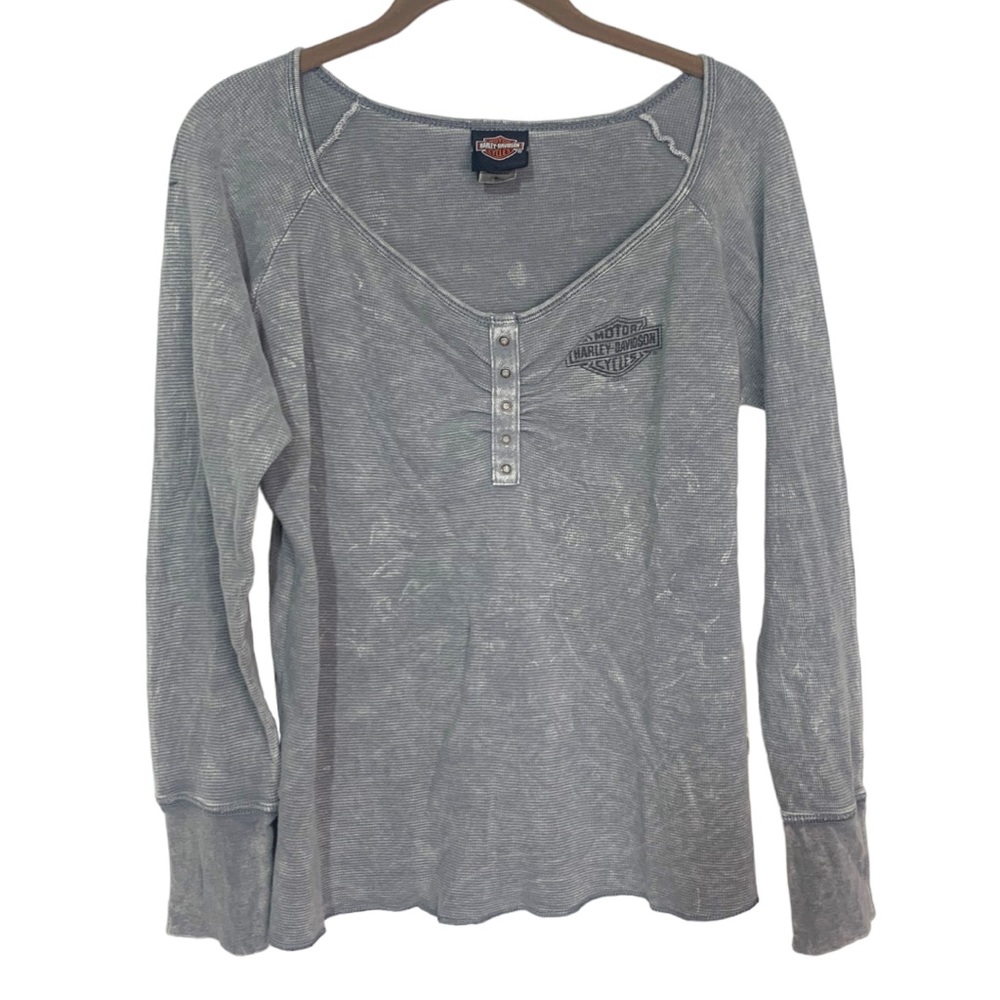 Harley Davidson Waffle Weave  Henley long sleeve women’s LG Miami‎ FL vintage
